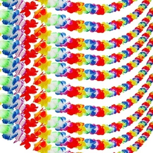 10 Pack Hawaiian Tropical Jumbo Multicolored Luau Hibiscus Flower Lei Garland fo - Picture 1 of 7