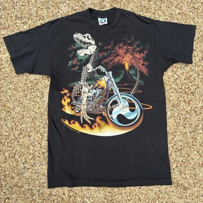 Vtg AOP 1993 Liquid Blue Bad To the Bone T-Rex Motorcycle Shawn Kenney Shirt L - Image 1 of 4