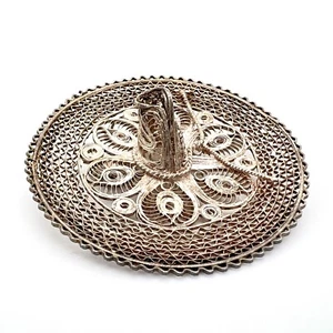 Vintage Silver Filigree Sombrero Hat Pin Brooch - Picture 1 of 8