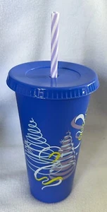 Vaso de viaje Starbucks taza fría con tapa pajita Venti azul con remolinos reutilizable - Imagen 1 de 8