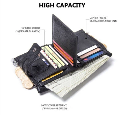 Men Women Genuine Leather Wallet SIM SD 9 Credit Card Photo Holder Case Trifold - Image 1 of 4