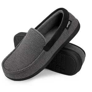 HomeTop Men's Comfort Memory Foam Moccasin Slippers, Breathable Cotton Knit - Picture 1 of 6
