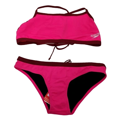 SPEEDO Ladies Swimwear Bikini Top & Bottoms Coral Dark Pink Size 12  S - Image 1 of 2