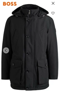 BOSS OSIASS Regular-Fit Parka in Black Water-Repellent Ottoman Fabric Size 40R - Picture 1 of 3