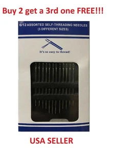 12 Hand Sewing Needles set Self Threading Tools Craft (12 counts) USA Seller! - Picture 1 of 2