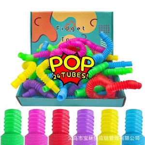 12PC Pop Tubes Fidget Sensory Toy Autism Calming Kid Adult Stress Relief Anxiety - Picture 1 of 12