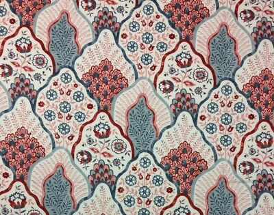 BALLARD DESIGNS NATALIA CRANBERRY INDIAN BLOCK GEOMETRIC FABRIC BY YARD 54"W - Image 1 of 4