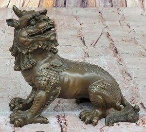 Raro Chino Bronce Auspicioso León Foo Perro Estatua Bellas Artes Decoración - Imagen 1 de 10