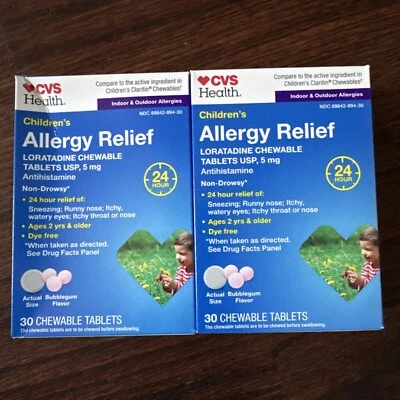 Pack de 2 Comprimidos Masticables CVS Health Alivio de Alergias Infantiles Loratadina 60ct Foto 1 de 4