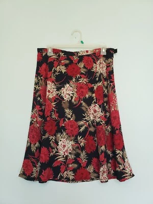 De Colección Dressbarn Mujer 10 Falda Negra Roja Peonía Hasta la Rodilla Una Línea Negocios Carrera Foto 1 de 4