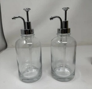 2 Pack Clear Glass Jar Soap Syrup Sauce Dispenser with Silver Pump, 17oz/500ml - Picture 1 of 8