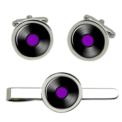 Dj Record Lila Label Manschettenknöpfe Und Krawatte Clip Set - Bild 1 von 4