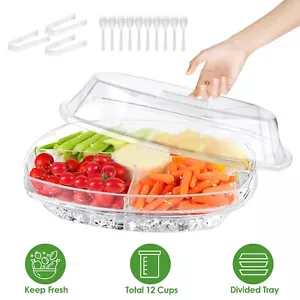 15" Clear Ice Serving Bowl with Lid, Chilled Serving Tray with 4 Compartments - Picture 1 of 14