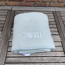 Pottery Barn Kids Cuddle Me Muslin Baby Quilt Blue FLAW Monogrammed NWOT