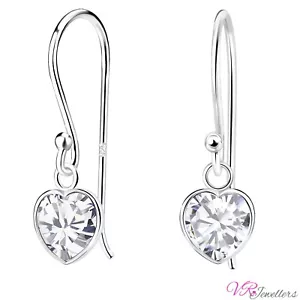 925 Heart Earrings Sterling Silver CubicZirconia Drop Dangle Earrings Womens+Box - Picture 1 of 2