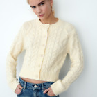 ZARA Knitwear Pearl Embellishments Rhinestone Buttons Cardigan Ivory {3R9}
