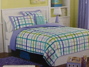 2 pcs Circo Purple Plaid Collection Twin Quilt and Sham Set - Purple/Teal NIP - Picture 1 of 6