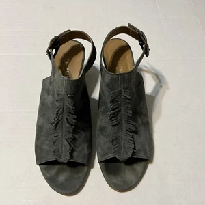Garnet Hill Gray Suede Slingback Shoes Sz 40 US 10 Leather Wedge Open Toe Italy - Picture 1 of 11