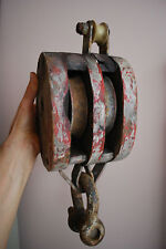 HUGE +++ DOUBLE +++ 8" OLD WOOD BLOCK PULLEY TACKLE
