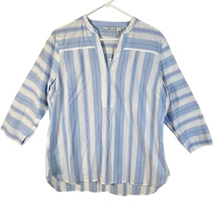 L.L. Bean Bluse Damen L blau weiß gestreift V-Ausschnitt Küste Strand Freizeit LESEN - Bild 1 von 11