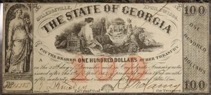1864 April 6th - The State of Georgia - Milledgeville - $100 Note - SN#15583 - Picture 1 of 3