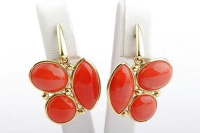 Sardegna Korallen Ohrringe Rot 750 18k Gelb gold Neu!   - Bild 1 von 4