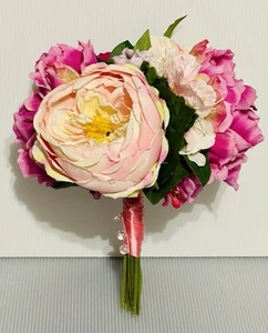 Handmade Garden Wedding Bouquet Silk Flowers Hand Tied Pink Purple Prom - Picture 1 of 8