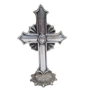 Vintage Gothic Style Silver Cross Religious Tabletop Decor 12in - Picture 1 of 5