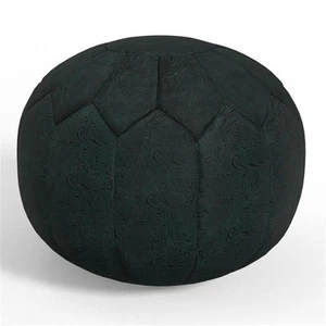 Pemberly Row Boho Round Pouf in Teal Patterened Genuine Leather - Picture 1 of 5