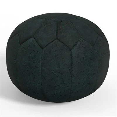 Pemberly Row Boho Round Pouf in Teal Patterened Genuine Leather - Image 1 of 4