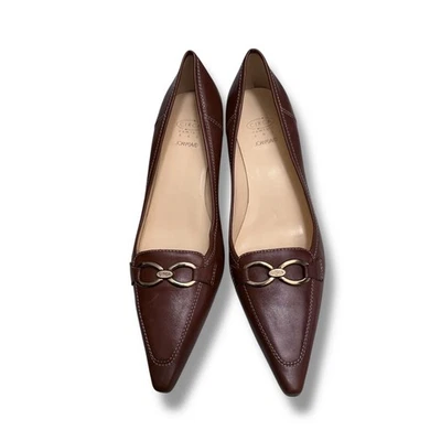 Circa JOAN & DAVID Brown Leather Pointed Toe Kitten Heel Loafer Pumps Sz 8.5M - Image 1 of 4