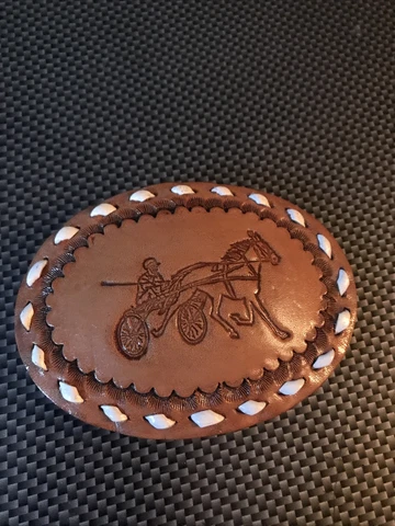 Belt Buckle Harness Horse Racing Hand Made Standerbred Jockey & Sulky Cover