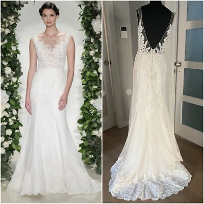 Vestido de novia Anne Barge Hampton encaje botones espalda escote cinturón 8 $4500 Foto 1 de 4