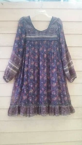 VESTIDO MIDI DE COLECCIÓN DE LOS AÑOS 70 INDIO GASA DE ALGODÓN IMPRESIÓN MIXTA S - Imagen 1 de 11
