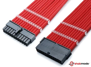 Shakmods 24pin ATX Motherboard 30cm Red Sleeved Extension + 2 Cable Combs - Picture 1 of 9