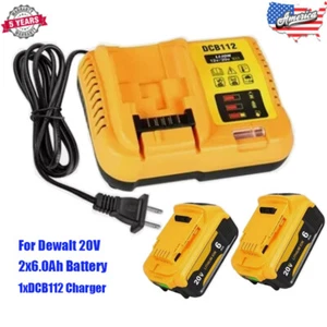 2Pack 20V XR 6.0AH Battery +DCB112 Charger For DeWalt Lithium DCB205 DCB206 - Picture 1 of 8