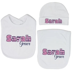 Baby Girl Personalized Custom Anchor Nautical Bib and Burp Cloth Set VS2 - Picture 1 of 27