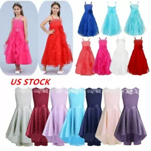 US Kids Girls Flower Princess Tutu Dress Pageant Wedding Formal Party Ball Gown - Picture 1 of 67