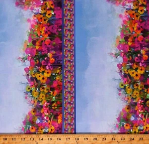 Cotton Summer Border Flowers Floral Garden Fabric Print by the Yard D665.54 - Picture 1 of 1