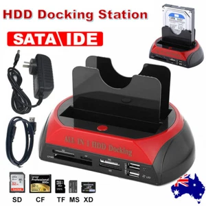 HDD Docking Station Dual 2.5"/3.5" SATA IDE Hard Disk Drive Dock OTB Card Reader - Picture 1 of 17