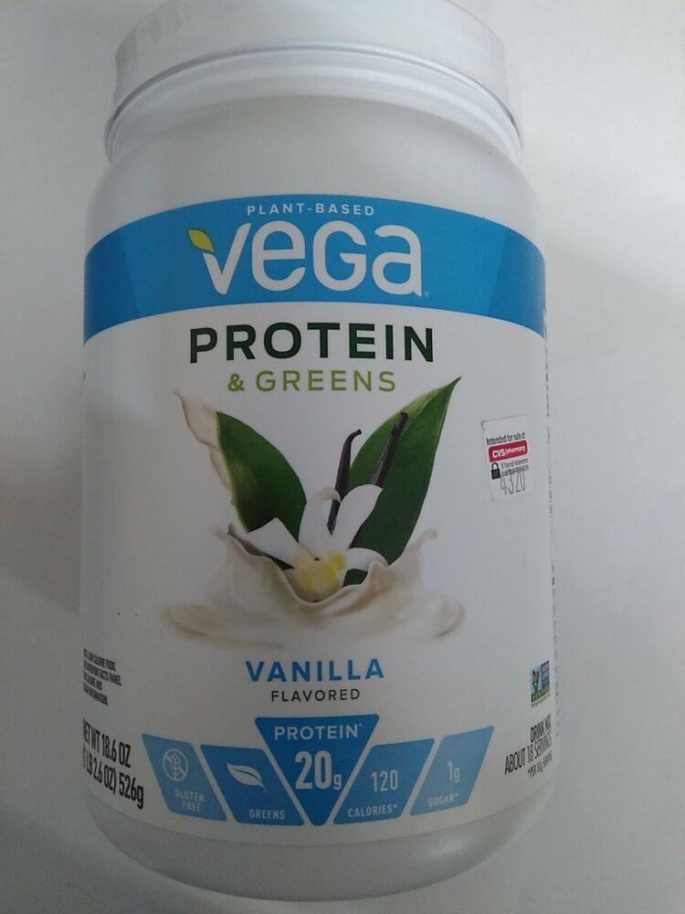 Vega Protein & Greens Vanilla Plant Protein Powder, 18.6 oz. Exp. 11/08/2023