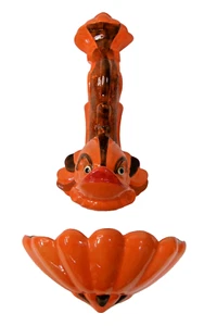 Vintage MCM Orange 2-Pc Eley Ceramic Wall Hanging Set Fish & Pocket Planter - Picture 1 of 5