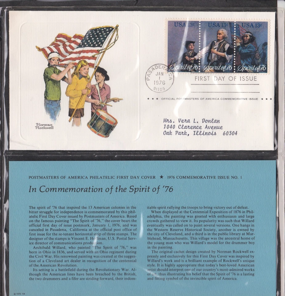 USA 1976 FIRST DAY COVER SPIRIT OF '76 ART AMERICAN BICENTENNIAL + CARD + CACHET - Image 1 of 1
