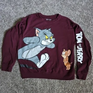 Tom and Jerry Maroon Womens Large Crew Neck Long Sleeved Sweatshirt - Picture 1 of 7