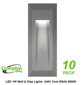 10 x LED Step & Wall Lights Grey Surface Mount Exterior 240V 1W Cool White - Picture 1 of 7
