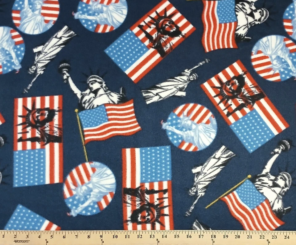 Vellón Dama Libertad Azul Marino Estatua de la Libertad Patriótico Vellón Tela Estampado A337.17 Foto 1 de 1