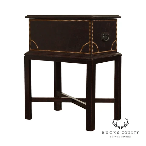 Vintage Nail Trim Wood Trunk Chest on Stand Cover