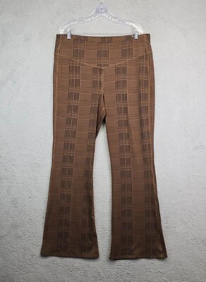 Maurices 宽腿格子裤女式 XL 棕色 Academia 高弹力拉裤 — 第 1/4 张图片