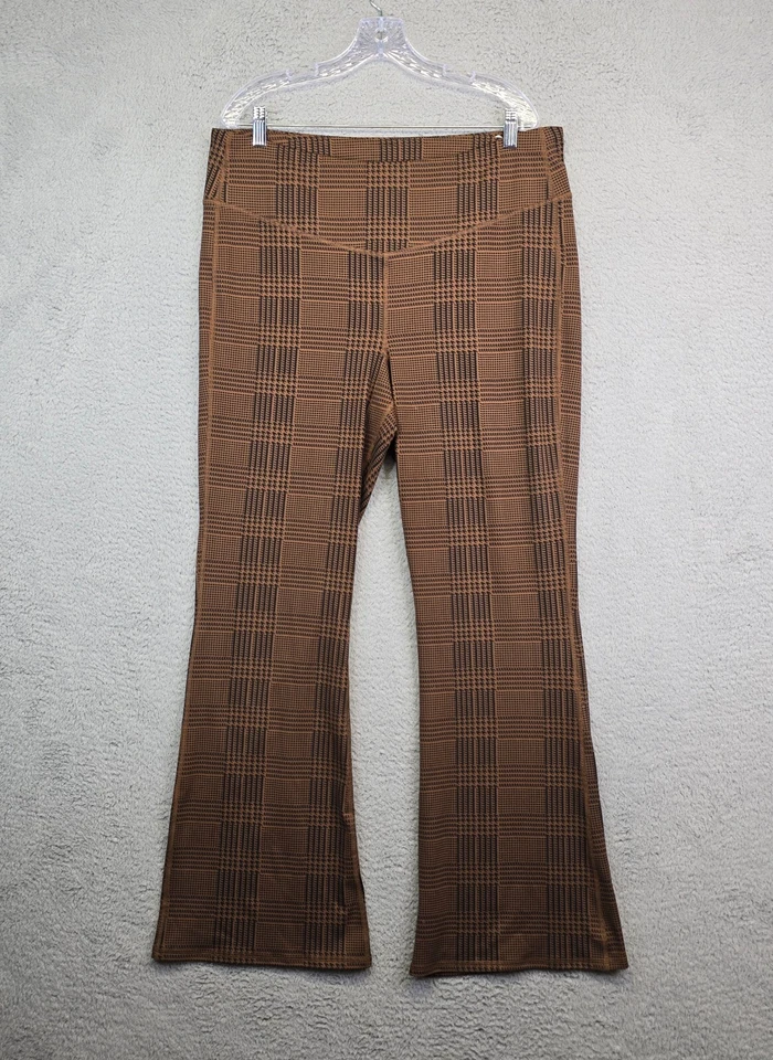 Maurices Wide Leg Plaid Pants Women’s XL Brown Academia Tall Stretchy Pull On - Image 1 of 4