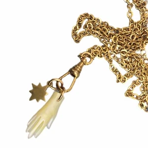 Charm Necklace Star Carved Mother Of Pearl Hand Mano Chatelaine Gold Tones - Picture 1 of 5